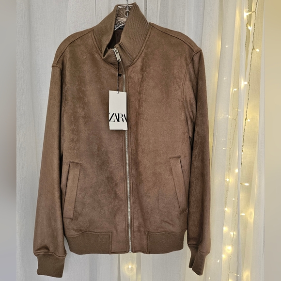 Zara Faux Suede Bomber Jacket for men, size M, color Brown - Picture 4 of 5